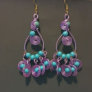 Hand Crafted Purple and Blue Swirl Earrings